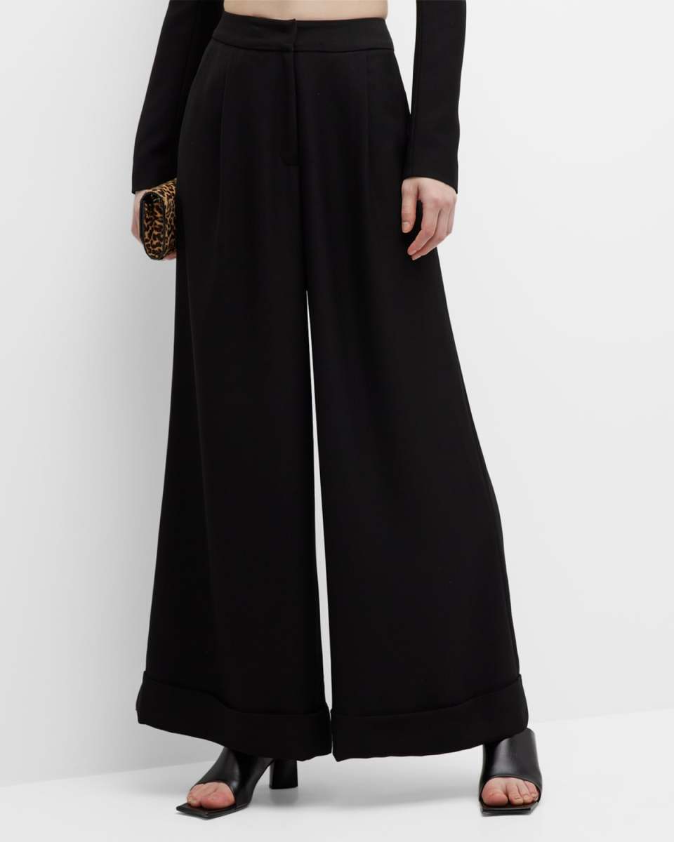 Pleated Roll-Hem Wide-Leg Pants